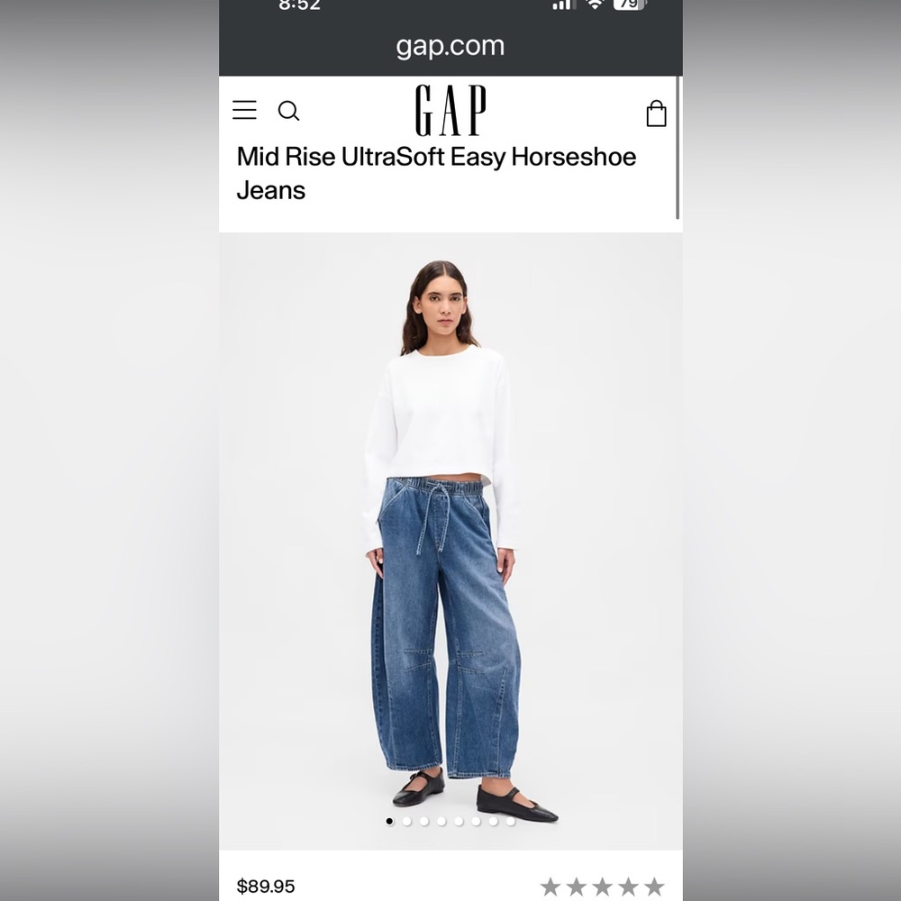 GAP mid rise ultra soft easy horseshoe jean barrel leg pant medium wash - Picture 7 of 7